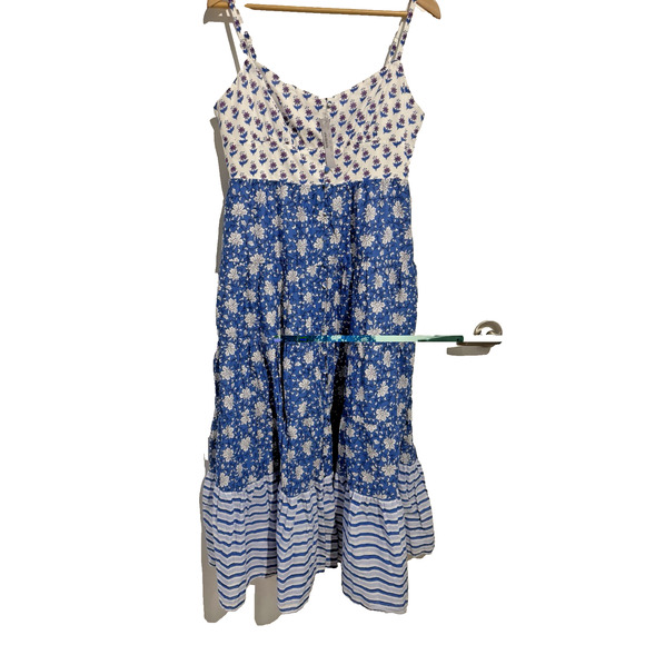 J.Crew Resort Summer Tiered Maxi Dress Smocked block print NWT pocket Sz-12 P - Picture 2 of 10